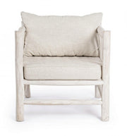 White armchair with natural style teak cushion