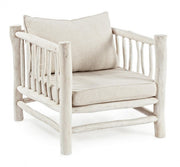 White armchair with natural style teak cushion