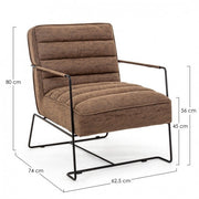 Armchair with armrests and steel frame and brown imitation leather covering 63x74x80h cm