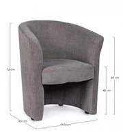 Armchair in wood and dark gray fabric BELIZE 64,5x63x h76 cm