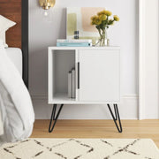 Glynn white bedside table with door and open compartment