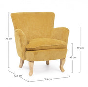 Chenille vintage armchair upholstered in ocher velvet