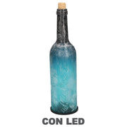 Peacock blue glass bottle with round led cmø8h29