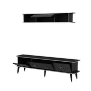 TV stand with wall unit Bientv 180 black marble effect and silver details