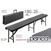 Panca da esterno nera pieghevole metallo resina cm 180 x 25 x 43 h