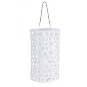 White hexagonal wooden lantern 60h cm