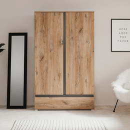 Unna60A antique oak wardrobe with two doors and drawer