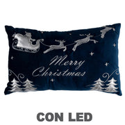 Fabric led cushion with blue reindeer cm50x30x12