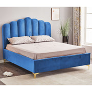Blue Upholstered Storage Bed Artu with Scalloped Headboard L 171 x W 209 x H 138 cm