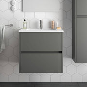 Claros70 matt gray suspended bathroom cabinet with 2-drawer washbasin 70x45x56h