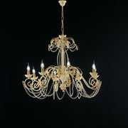 Chandelier in iron ivory decape and gold rhinestone damask eight lights 90x h70 cm