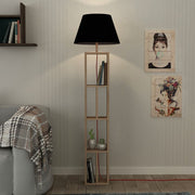 Floor Lamp with Oak Bookcase and Black Lampshade 23.5x15x163.5 cm