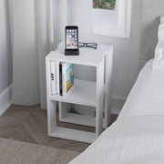 White Lonie Bedside Table with 2 Open Compartments - 55cm H x 30cm D x 34cm W