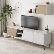 White Fiona TV Stand with Oak Door and Shelf 48H x 35.60D x 180L cm
