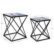 Coffee tables set in black steel with marine pattern REEF K04 2 pieces
