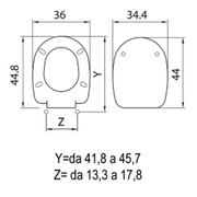 Passepartout toilet cover with adjustable stainless steel hinges that can be screwed from below