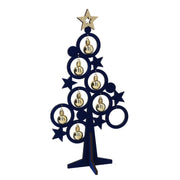 Blue wooden tree with gold bells cm26x15,5h53