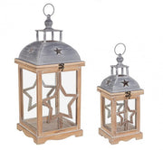 Set of 2 Natural Wood Lanterns