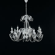 White iron chandelier Shabby strass damask eight lights 90x h70 cm
