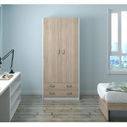 Wardrobe with 2 doors and 2 drawers White chest, front elm Cm 91x52xH 210