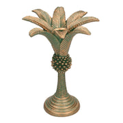 Palm green gold resin candle holder round 1p cmø15,5h20,5
