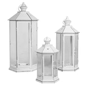 Hexagonal white metal lantern 1-3 cm34x28h69