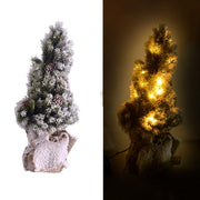 Snowy green Mottarone tree with led, pine cones and jute base cm h45
