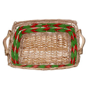 Rectangular green red natural wicker basket cm53x38h13