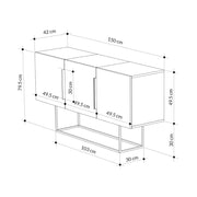 Tontini sideboard 3 doors color oak walnut and dark coffe 150 cm