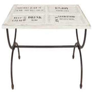 White table top with writing 78.5 x 160 x h 76 cm