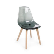 Easy smoked polycarbonate design chair with wooden feet