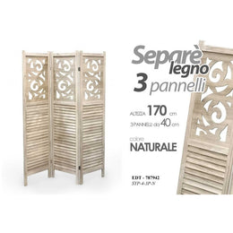 Paravento Separe' in legno naturale divisorio cm 120 x 170