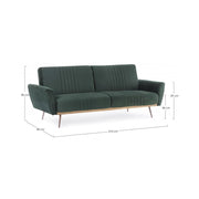 JOHNNY three seater sofa bed in dark green velvet 210x83x h85 cm