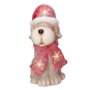 LED resin dog with red hat 22x19,5h40 cm