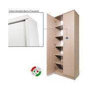 White mobile shoe cabinet with two multipurpose doors 6 shelves cm182x71x38