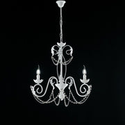 White iron chandelier Shabby strass damask three lights 47x h60 cm