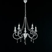 White iron chandelier five lights shabby rhinestone decoration 58x h72 cm