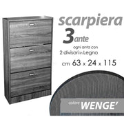 Scarpiera moderna grigia 3 ribalte slim cm 63 x 24 x 115 h