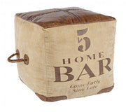 Cube ottoman in industrial style leather cm 45x45x45h