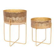 Set of 2 vintage style gold aluminum vase holders