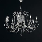 Chromed iron chandelier eight lights with rhinestones 74x h58 cm