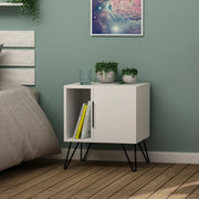 Glynn white bedside table with door and open compartment