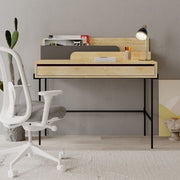 Leila Oak Desk with Anthracite Details and Drawer, 101x60x110 cm