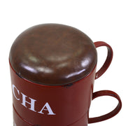 Round red metal pouf with cups 44 x 30 x h50 cm