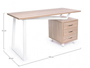 White wooden desk with Armande chest of drawers cm 140 x60 x 76 h