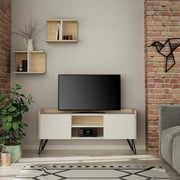 Modern TV Stand with White Doors and Shelves 56.50 cm x 125.50 cm x 33 cm
