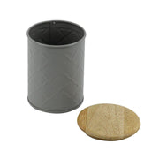 Metal jar with gray wooden cap cmø10h14