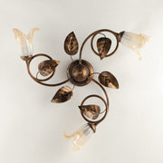 Iron ceiling light Brown Gold White Amber glasses three lights 59x h20 cm