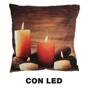 Brown led candle fabric cushion cm40x40