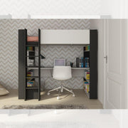 Bedroom 1651 with loft bed and desk below in white and anthracite